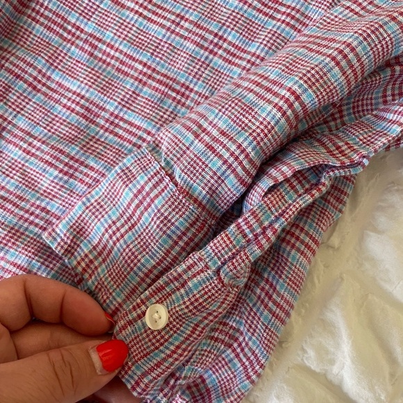 Frank & Eileen Barry plaid linen button down - Picture 2 of 9